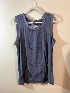 J.Crew sleeveless top women’s large blue-gray blouse lace detail front Tie-Back